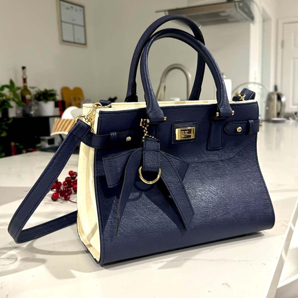 Korean Navy Blue & Crean Crossbody Purse